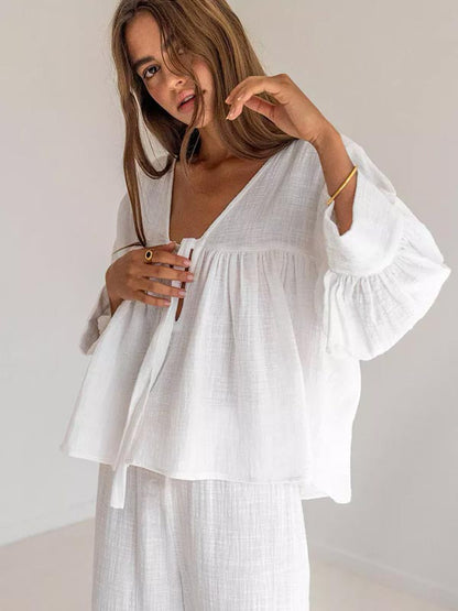 Pyjama Blanc En Coton Pour Femme "Reflet de Cristal"