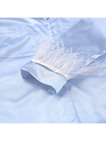 Pyjama En Satin Bleu Ciel Pour Femme "Fleur de Lune"