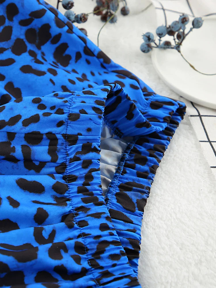 Pyjama En Satin Bleu Imprimé Léopard Pour Femme "Éclat de Soir"