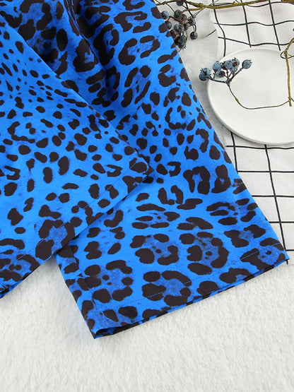 Pyjama En Satin Bleu Imprimé Léopard Pour Femme "Éclat de Soir"