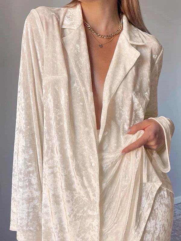 Pyjama Crème En Velours Pour Femme "Éclat d'Opale"