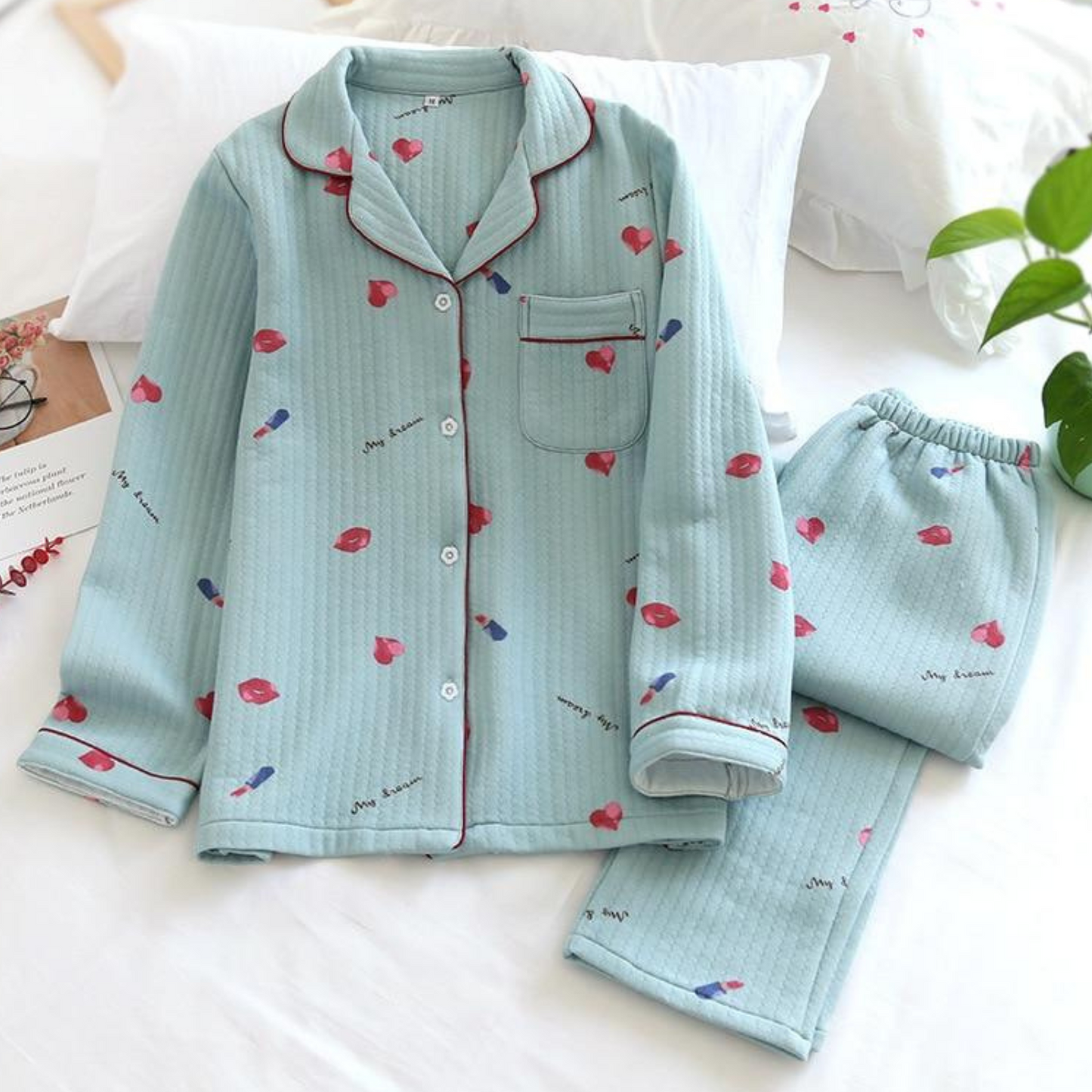 Pyjama Japonais en Coton Épais - Vert / M