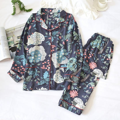 Pyjama Japonais en Satin pour Femme - Bleu / M