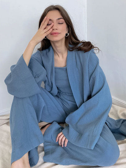 Pyjama Kimono Bleu Pour Femme "Murmure d'Océan"
