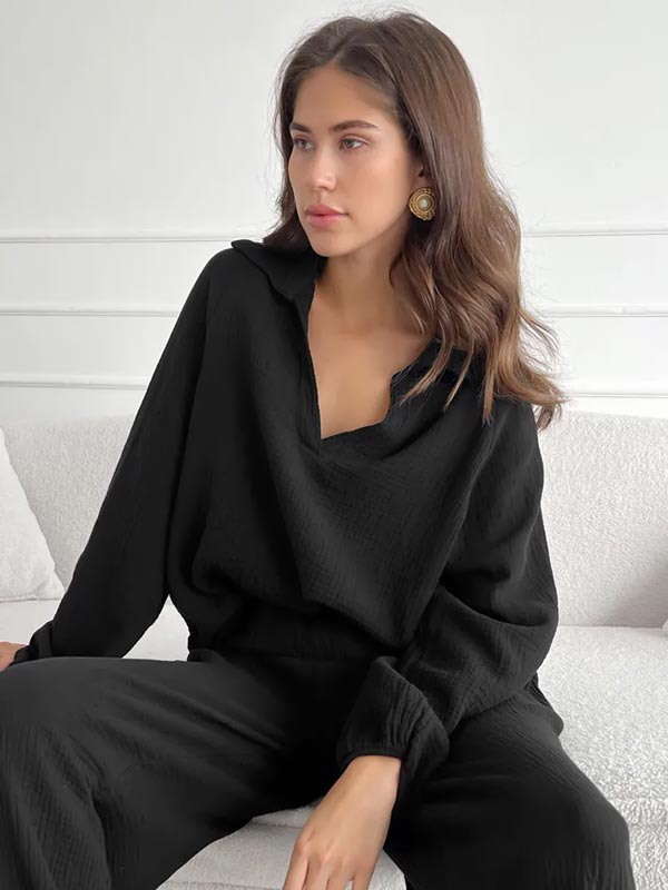 Pyjama Noir En Coton Pour Femme "Mélodie de Nuit"