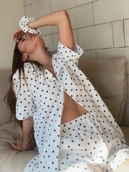 Ensemble Pyjama Short Coton Pour Femme "Coeur Léger"