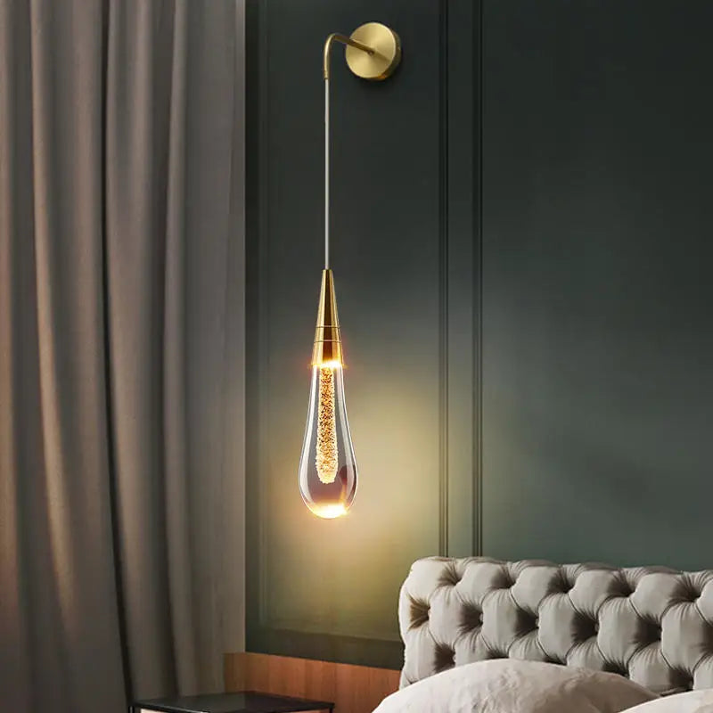 Suspension Luminaire en Verre Noir et Doré avec Bulles de Cristal - Éclairage Goutte d’Eau
