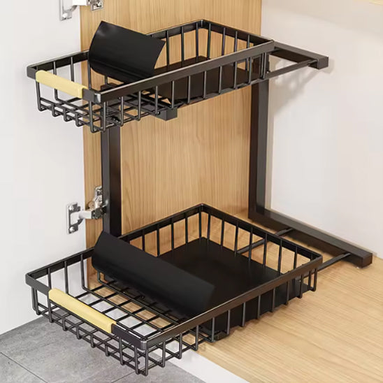 Lot de 2 supports de rangement sous évier en métal à deux niveaux coulissants