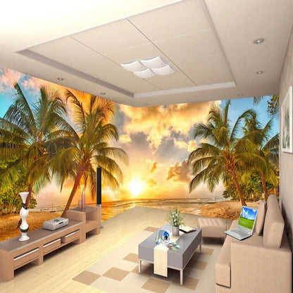 Revêtement Mural avec Design de Coucher de Soleil sur une Plage
