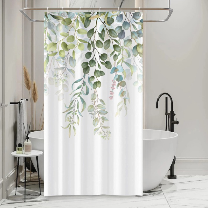 Rideau de Douche Imperméable avec Imprimé de Feuilles Vertes