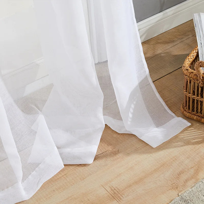Rideau Fenêtre Blanc et Transparent en Coton et Lin