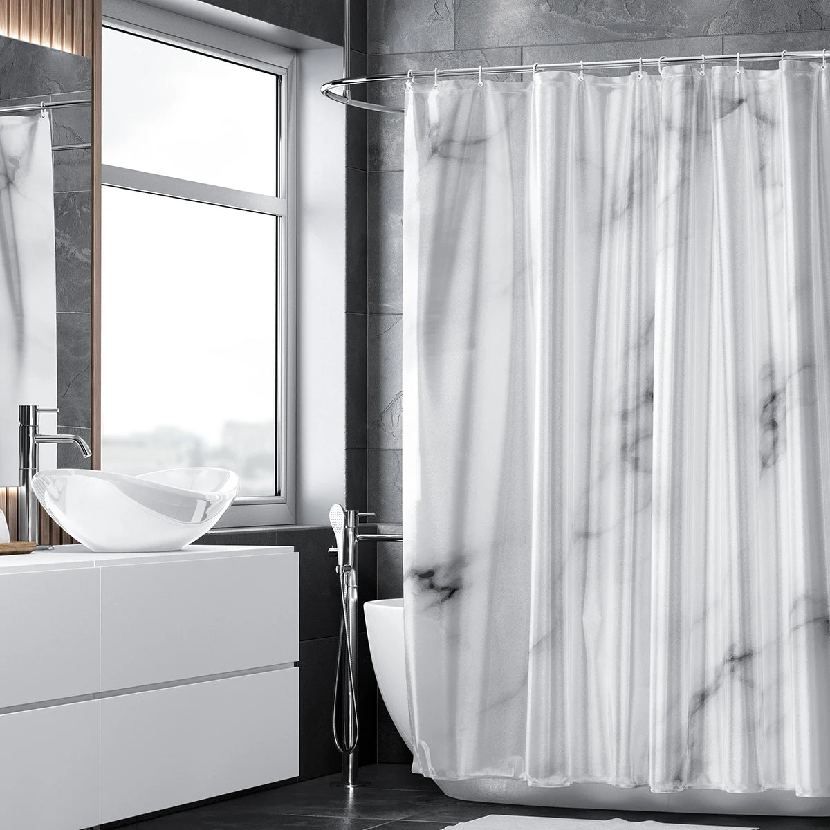 Rideau Noir et Blanc de Douche avec Effet Marbré