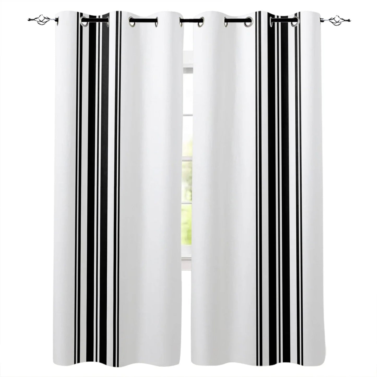 Rideau Noir et Blanc Drapé avec Rayures