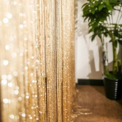Rideau de Porte Doré avec Fil de Perles