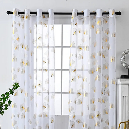 Rideau Transparent avec Imprimés de Fleurs Dorées