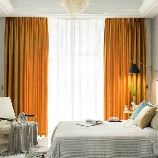 Rideau Velours Orange de Style Moderne et Minimaliste