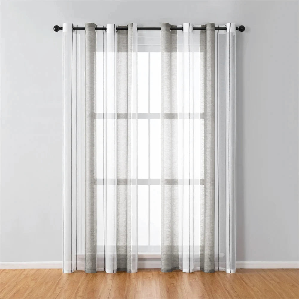 Rideaux Voilage Gris avec Rayures de Style Moderne