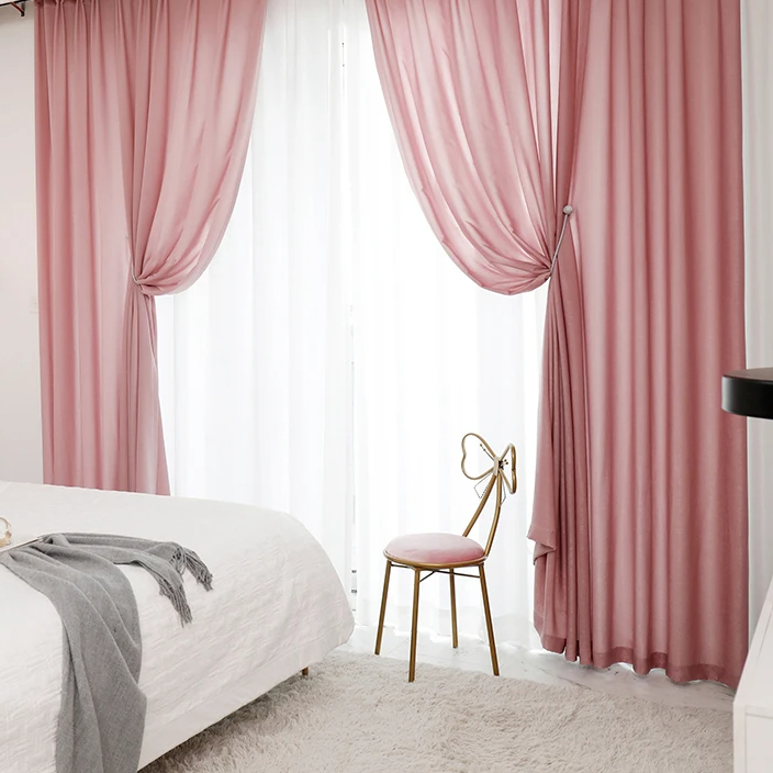 Rideaux Voilage Roses et Transparents en Tulle