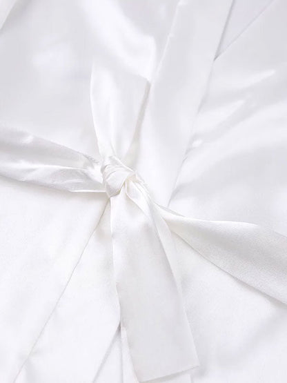 Robe de Chambre en Satin pour Femme "Fourrure Blanche"