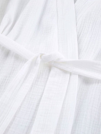 Robe de Chambre Femme mi-Longue en Coton Blanc "Nid Douillet"