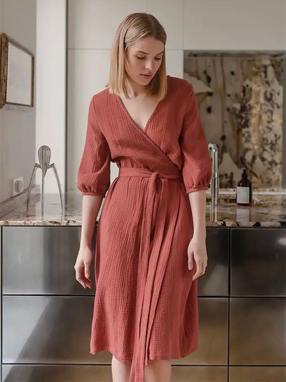 Robe de Chambre Rouge En coton Pour Femme "Flocon de Douceur"