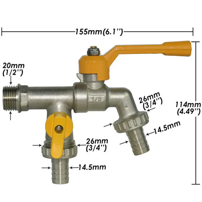 Robinet Antigel Extérieur 2 Sorties en Laiton - Tuyau Cannelé 16mm / Tuyau Cannelé 16mm