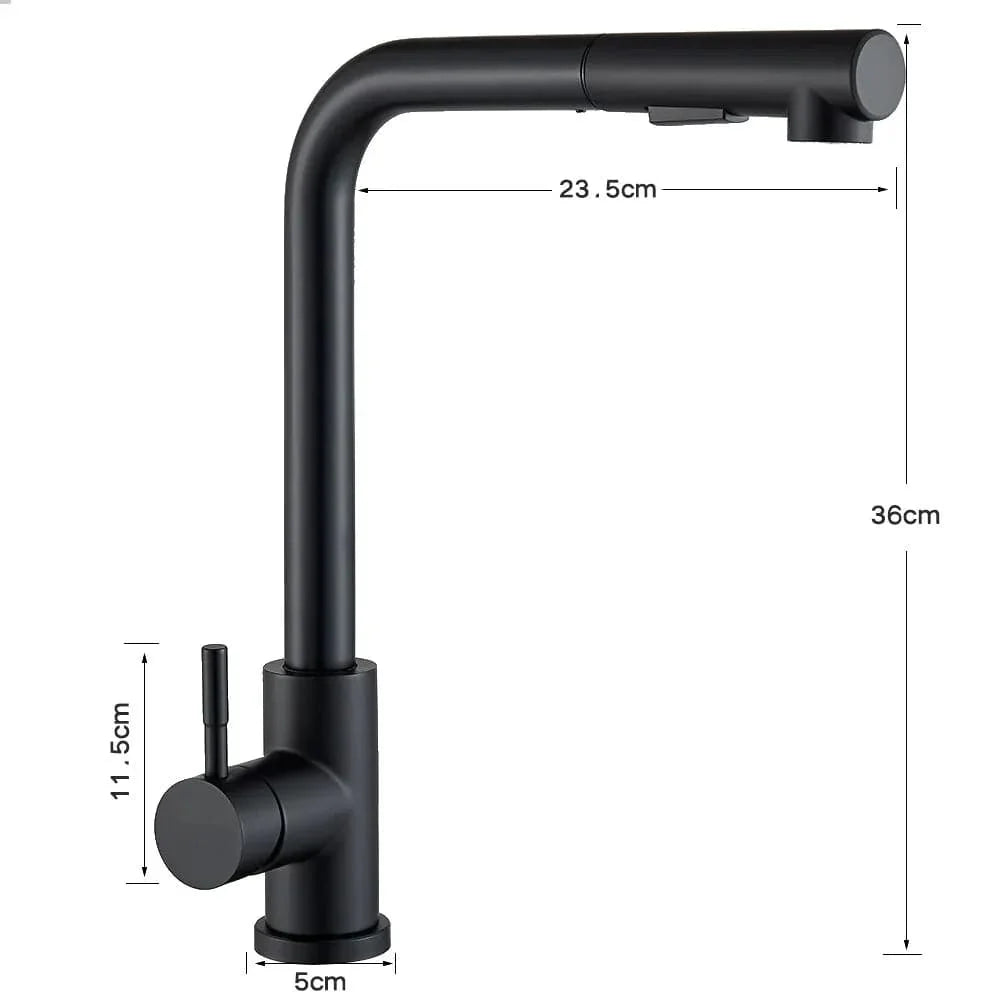 Robinet de Cuisine Noir avec Bec Rétractable et 2 Modes de Jet - Mélangeur d'Eau Chaud et Froid en Acier Inoxydable