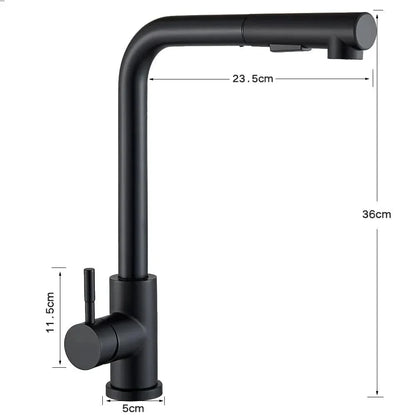 Robinet de Cuisine Noir avec Bec Rétractable et 2 Modes de Jet - Mélangeur d'Eau Chaud et Froid en Acier Inoxydable