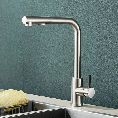 Robinet de Cuisine Noir avec Bec Rétractable et 2 Modes de Jet - Mélangeur d'Eau Chaud et Froid en Acier Inoxydable Brushed Nickel