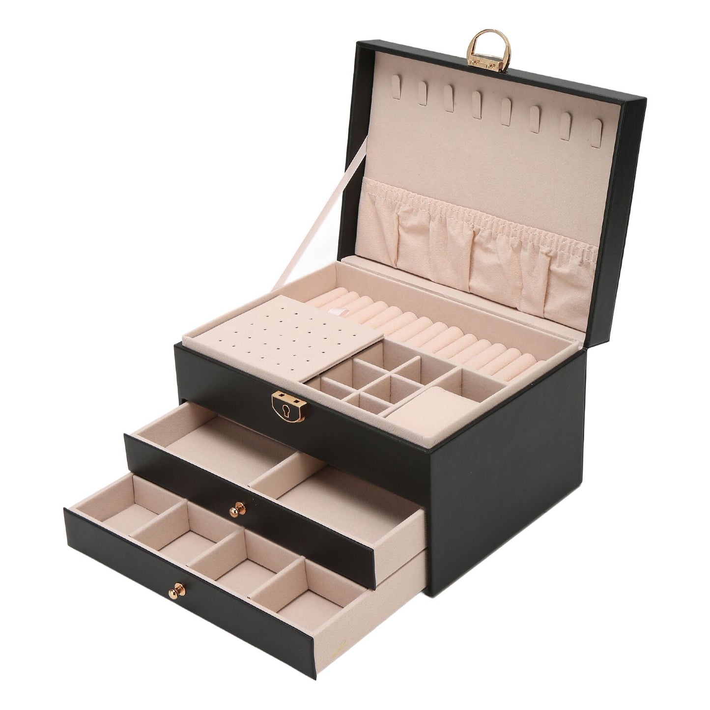 Grande Boîte à Bijoux en Cuir – Organisateur Multicouche Élégant, Rangement Sécurisé pour Bijoux