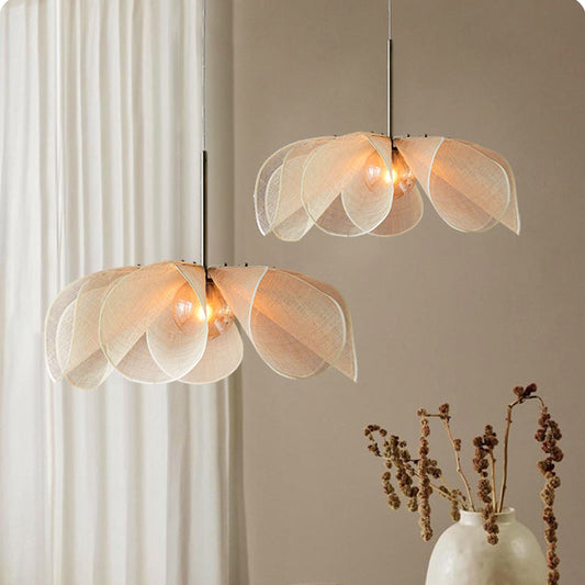Lampe Japandi Fleur - Suspension Élégante en Tissu avec Ampoule LED E27