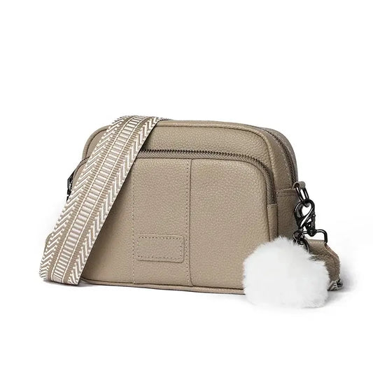 Sac à Main Bandoulière Femme avec Pompon Camel