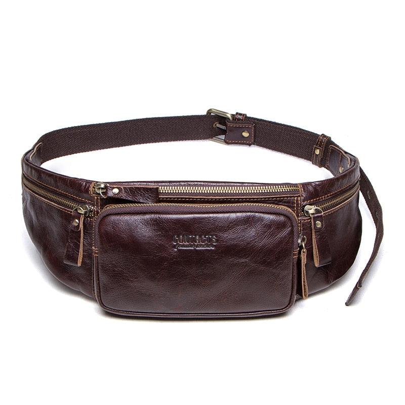 Sac Banane Cuir Homme - Marron foncé
