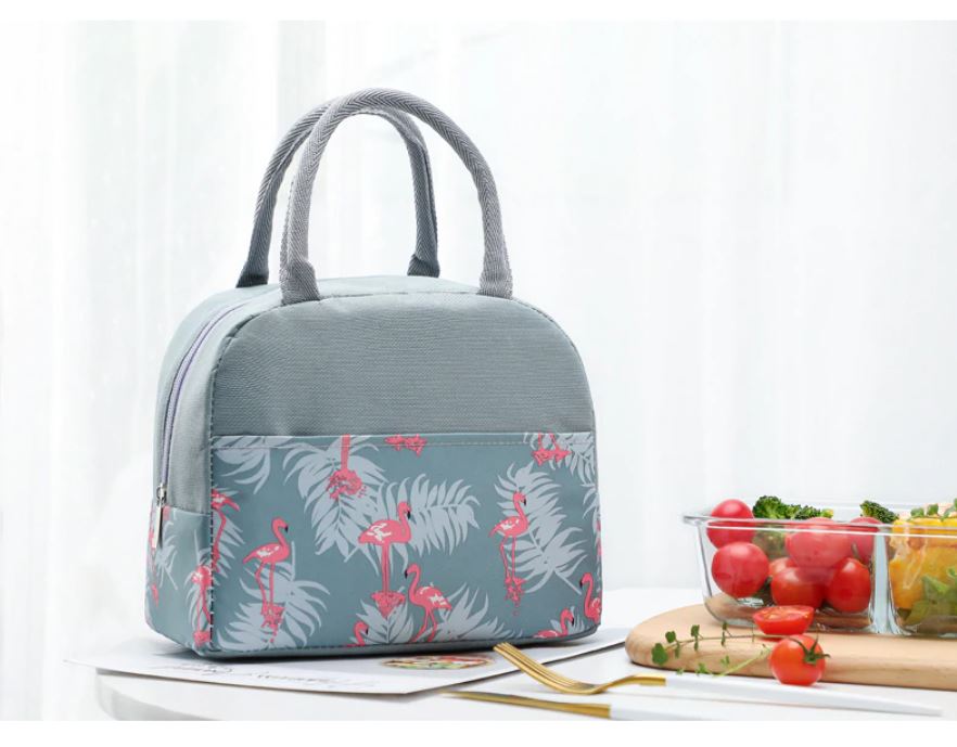 Sac Isotherme Repas Gris Flamants Roses