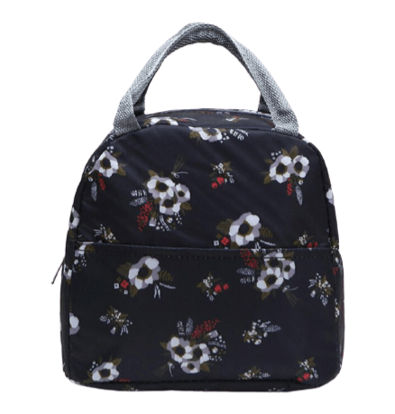 Sac Isotherme Repas Noir Fleurs