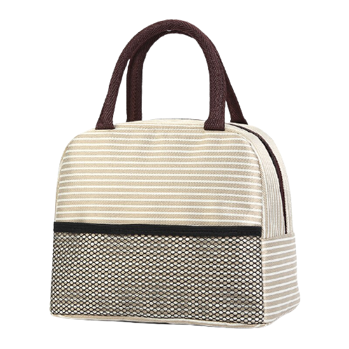 Sac Isotherme Repas Rayé Beige