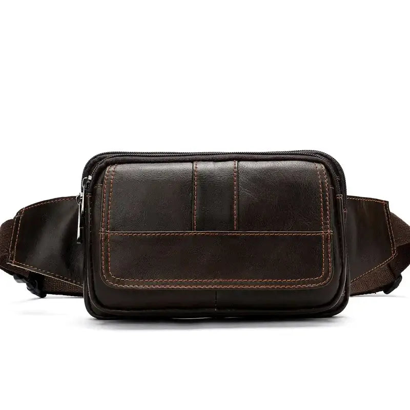 Sacoche Banane Homme en Cuir Marron foncé