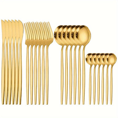 Service de Vaisselle Portugal - 24 pièces en Acier Inoxydable - Set de Couverts Steak Fourchettes Cuillères - Lave-Vaisselle - VVN75871