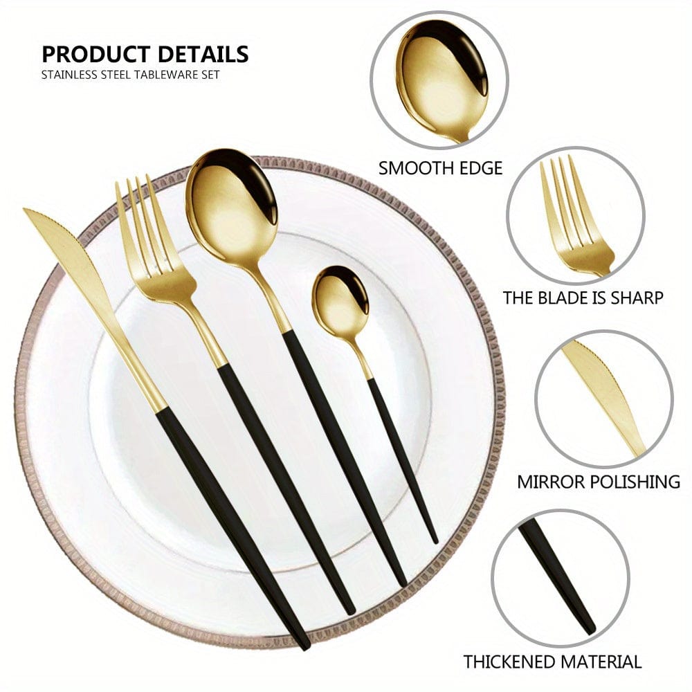 Service de Vaisselle Portugal - 24 pièces en Acier Inoxydable - Set de Couverts Steak Fourchettes Cuillères - Lave-Vaisselle - VVN75871