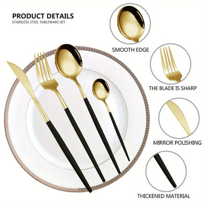 Service de Vaisselle Portugal - 24 pièces en Acier Inoxydable - Set de Couverts Steak Fourchettes Cuillères - Lave-Vaisselle - VVN75871