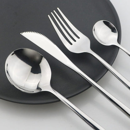 Set de couverts dorés avec manche noir - Acier inoxydable 24 pièces - VF20943