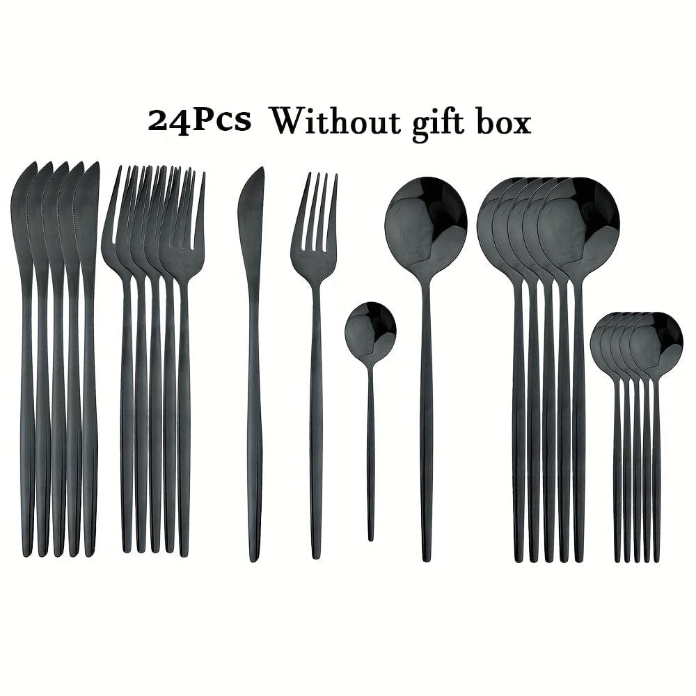 Set de couverts dorés avec manche noir - Acier inoxydable 24 pièces - VF20943 Black