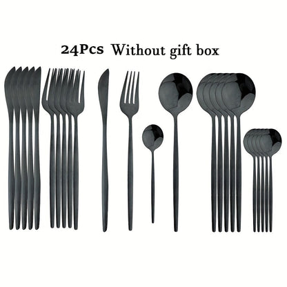 Set de couverts dorés avec manche noir - Acier inoxydable 24 pièces - VF20943 Black