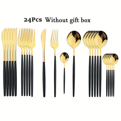 Set de couverts dorés avec manche noir - Acier inoxydable 24 pièces - VF20943 black golden