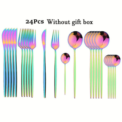 Set de couverts dorés avec manche noir - Acier inoxydable 24 pièces - VF20943 Rainbow
