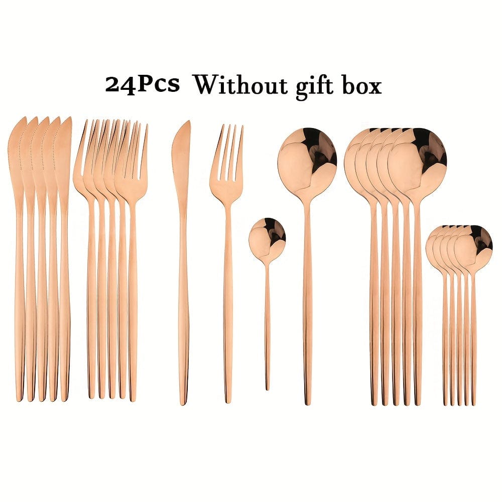 Set de couverts dorés avec manche noir - Acier inoxydable 24 pièces - VF20943 Rose Color