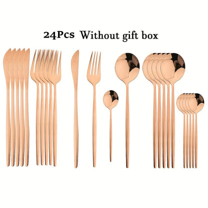 Set de couverts dorés avec manche noir - Acier inoxydable 24 pièces - VF20943 Rose Color