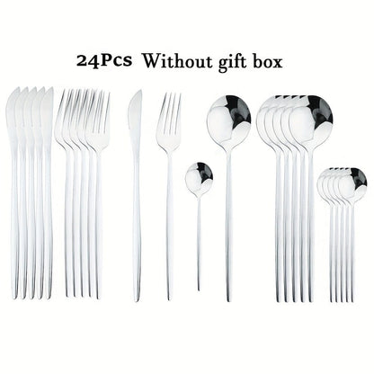 Set de couverts dorés avec manche noir - Acier inoxydable 24 pièces - VF20943 Silvery
