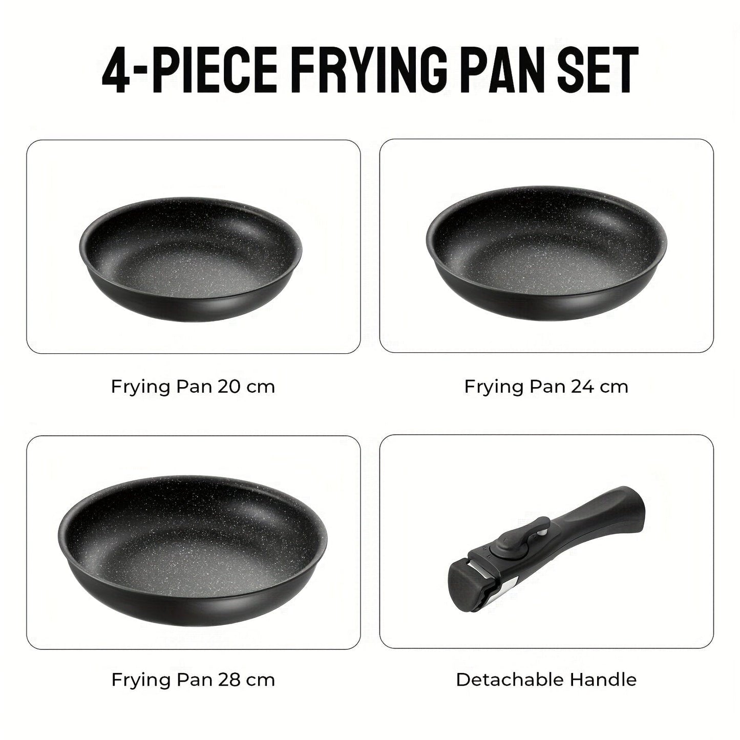 Set de poêles antiadhésives amovibles | 3 tailles | Adapté à tous les feux | Aluminium | Noir