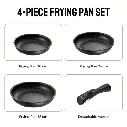 Set de poêles antiadhésives amovibles | 3 tailles | Adapté à tous les feux | Aluminium | Noir